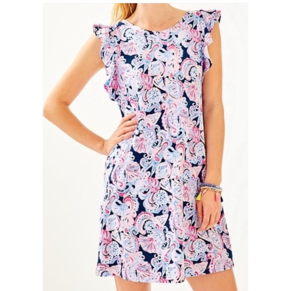 Lilly Pulitzer Ruffle Sleeve‎ Shift Dress Multi Color Print Size M